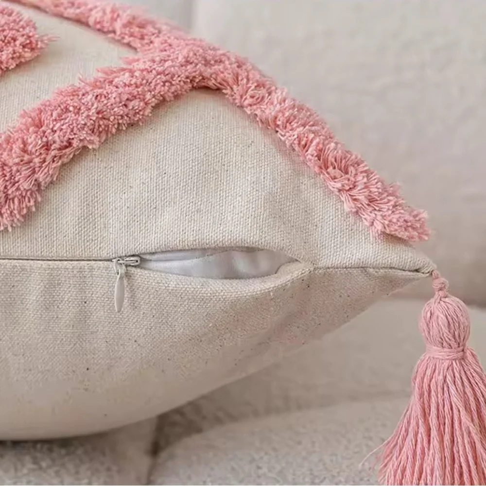Pink and White Geometric Throw Pillow Covers Set